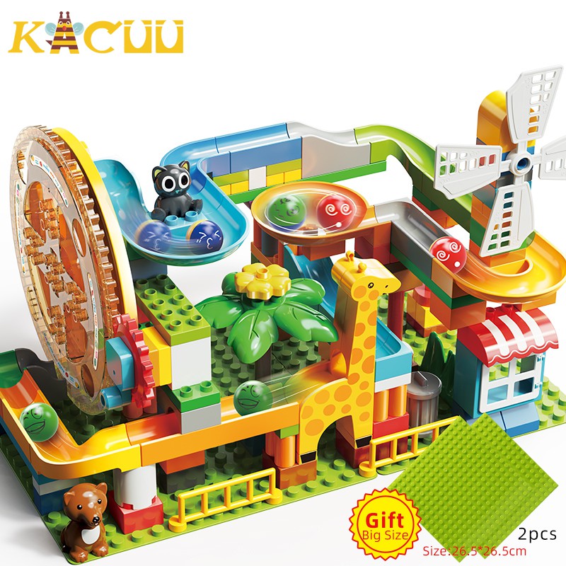 185PCS New Turntable Marble Race Run Blocks Compatible LEGO DUPLO Big