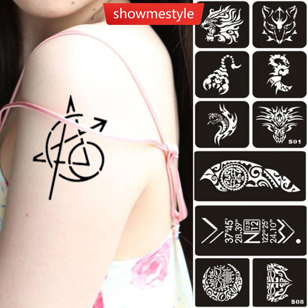 Sms แม่แบบสักชั่วคราว ลายฉลุ ขนาดเล็ก เรียบง่าย สําหรับผู้หญิง ผู้ชาย A8R8