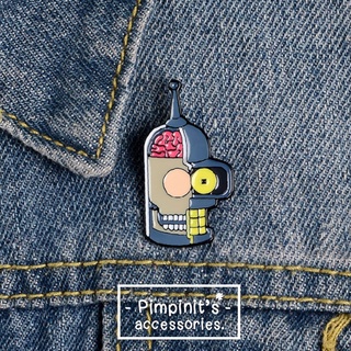 🇹🇭 พร้อมส่ง : 🤖 เข็มกลัดลายหุ่นยนตร์เบนเกอร์ | Bender Bending Rodriguez Robot (Futarama) Enamel Brooch Pin.