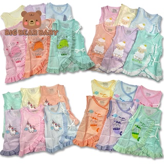 เสื้อเด็กอ่อน เลือกลายได้ Little Home Baby (0-3ด.) แขนกุด ผ้าคอตตอนมันสลิน เสื้อเด็กแรกเกิด ผูกหน้า เดรส  ( WA501 กุด/1)