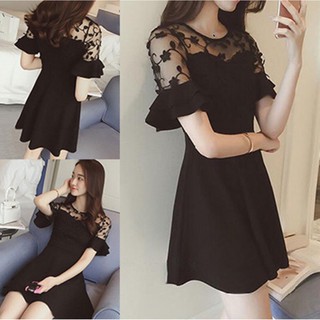 เดรส สวยเก๋  ( ราคา 159 บาท )  ตกแต่งด้วยด้วยลูกไม้สุดหรู สไตล์เกาหลี อก 96 ยาว 85 CM. ยืดได้เยอะมาก ผ้ายืดเนื้อดี นุ่มๆ