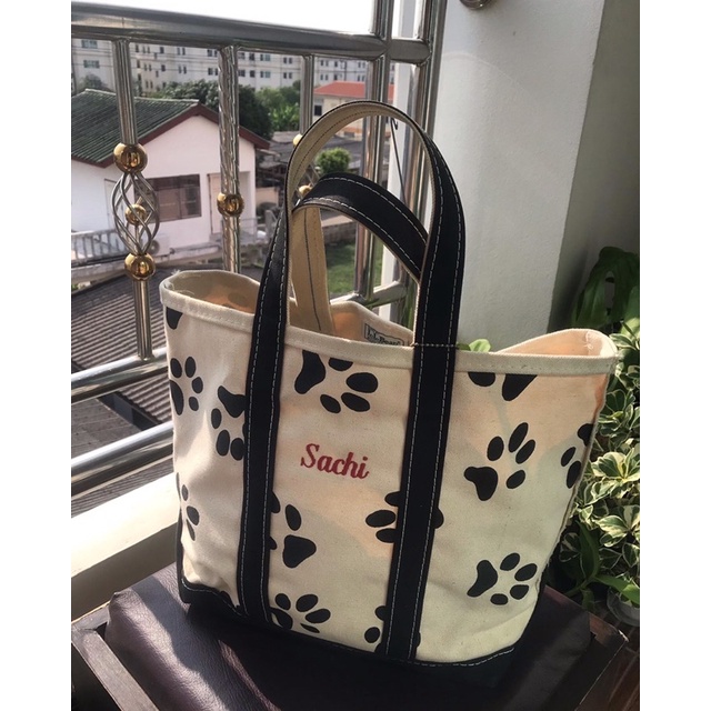 LLBEAN canvas tote bag 80’s  Dog paw Print