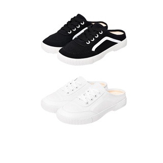 KANGOL Sneakers Slip-on แบบสลิปออน รองเท้าแตะผ้าใบ รุ่น MULE สีขาว,ดำ 60222003