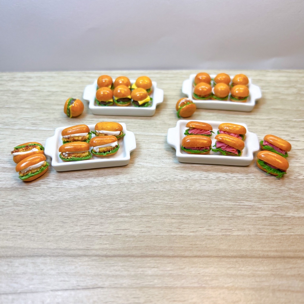 แฮมเบอร์เกอร์จิ๋ว แฮมเบอร์เกอร์ดินปั้น อาหารจิ๋ว (Burgers.)#ของจิ๋ว #miniature