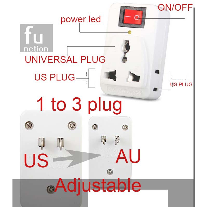 1to3 Universal UK EU AU ถึง US/AU ปลั๊ก AC Travel Adapter Converter เปิด/ปิดใหม่