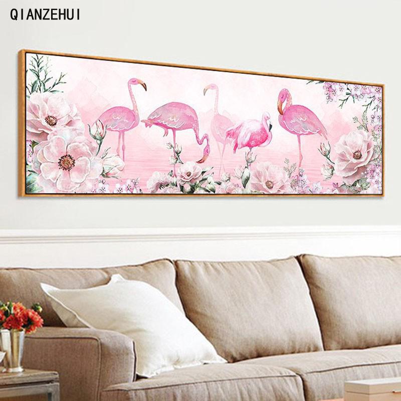 QIANZEHUI,DIY Pink flamingo Diamond Embroidery,Round Diamond Full rhinestone Diamond painting cross stitch,needlework