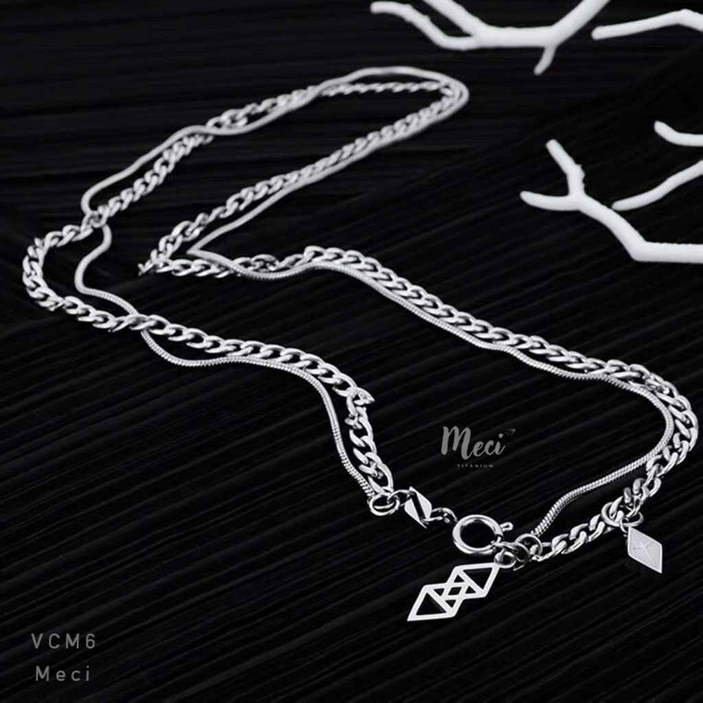 สร้อยคอไทเทเนียมสแตนเลสข้อต่อโซ่คู่สไตล์ ไม่จํากัดเพศ สําหรับผู้ชายและผู้หญิง | MECI TITANIUM VCM6