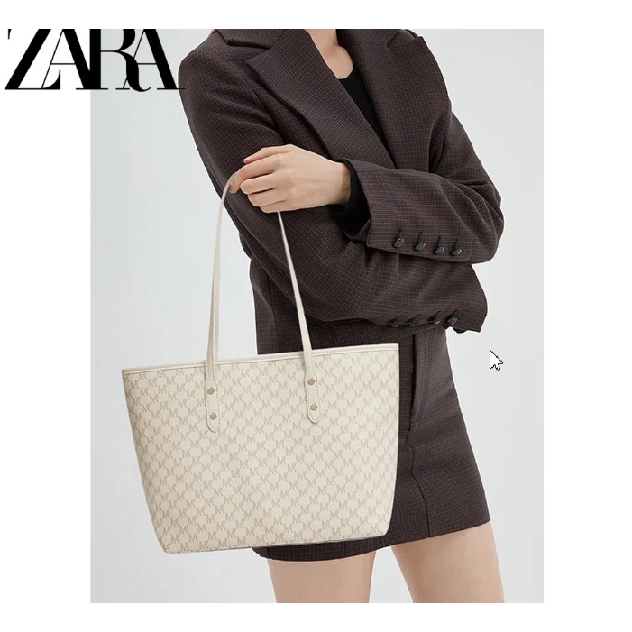 ZARA กระเป๋าความจุขนาดใหญ่ All-Match Commuter Bag Female Trend Texture Portable Tote Bag Large Bag Shoul