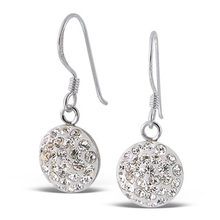 SILVER THAI 25 STERLING SILVER TINY DANGLING CRYSTAL EARRINGS ต่างหูวงกลมติดคริสตัลใส่ออกงานใส่เล่นไฟสวย