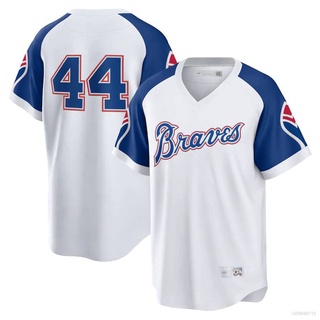 Bsb MLB เสื้อยืดกีฬาเบสบอล ลายทีม Atlanta Braves No.44 Hank Aaron Jersey พลัสไซซ์ สําหรับผู้ชาย และผู้หญิง