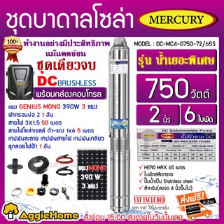 MERCURY SET ปั๊มบาดาล รุ่น DC-MC-0750-72/65S 750วัตต์ ท่อออก2นิ้ว+แผงGENIUS MONO 390วัตต์ 3แผงพร้อมอุปกรณ์