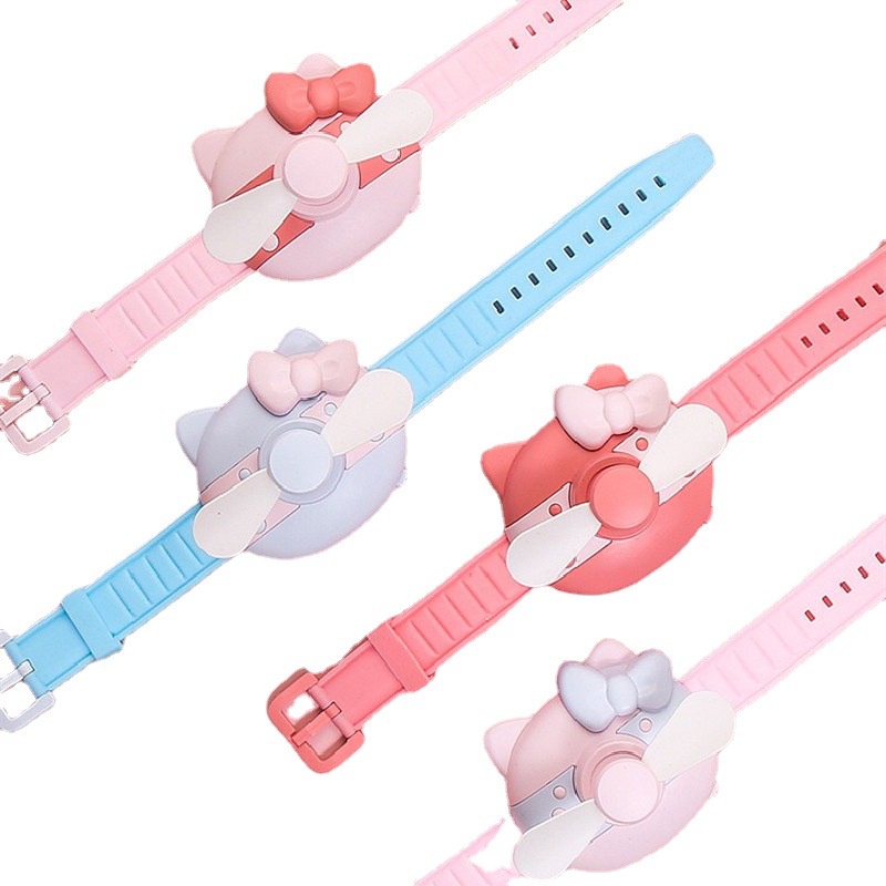 พัดลมนาฬิกาข้อมือ รูปคิตตี้ ขนาดเล็ก แบบชาร์จ USB สําหรับเด็ก