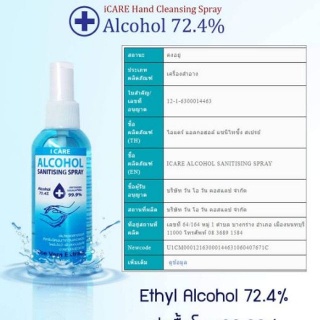Alcohol spray 70% แอลกอฮอล์สเปรย์ 70% ขนาด 100มล.