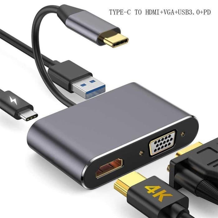 TYPE C THUNDERBOLT 3 ถึง VGA HDTV USB 3.0 PD USB-C CONVERTER 4IN1 HUB ADAPTER 4K 1080P 5GBPS 87W