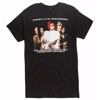 คอตต้อนคอกลมเสื้อยืดแขนสั้นลําลอง คอกลม ผ้าฝ้าย 100% พิมพ์ลาย Marilyn Manson Rock Is Dead Tour สําหรับผู้ชายS-5XL