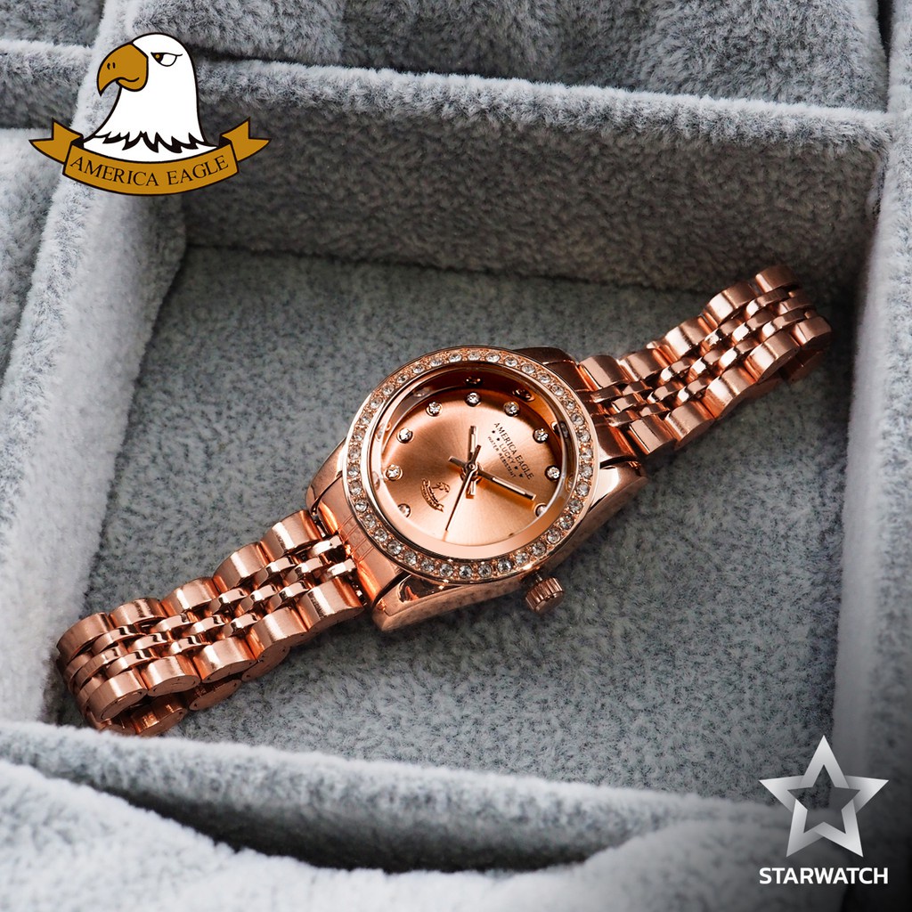 ☒AMERICA EAGLE นาฬิกาข้อมือผู้หญิง สายสแตนเลส รุ่น AE099L – PINKGOLD/PINKGOLD