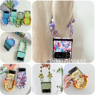 เคสโทรศัพท์มือถือหนัง PU ประดับโบว์ และไข่มุก ลายดอกไม้ กันกระแทก สําหรับ Samsung Galaxy Z Flip 4 Z Flip 3 5G