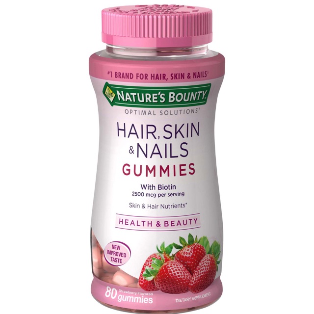 ❌ของแท้ 1000%จากอเมริกา❌ Nature's Bounty, Optimal Solutions, Hair, Skin & Nails Gummies, Strawberry
