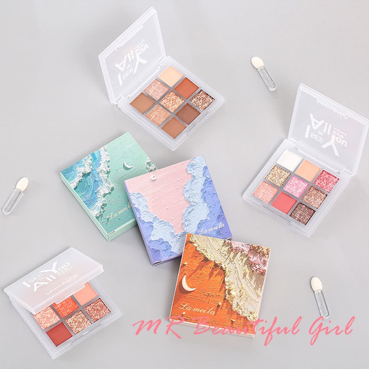 MR shopee LAMEILA พาเลทอายแชโดว์ 9สี เนื้อดินน้ำมัน สีสวย ติดทน กันน้ำ 9ช่อง แบบพกพาและใช้งานง่าย