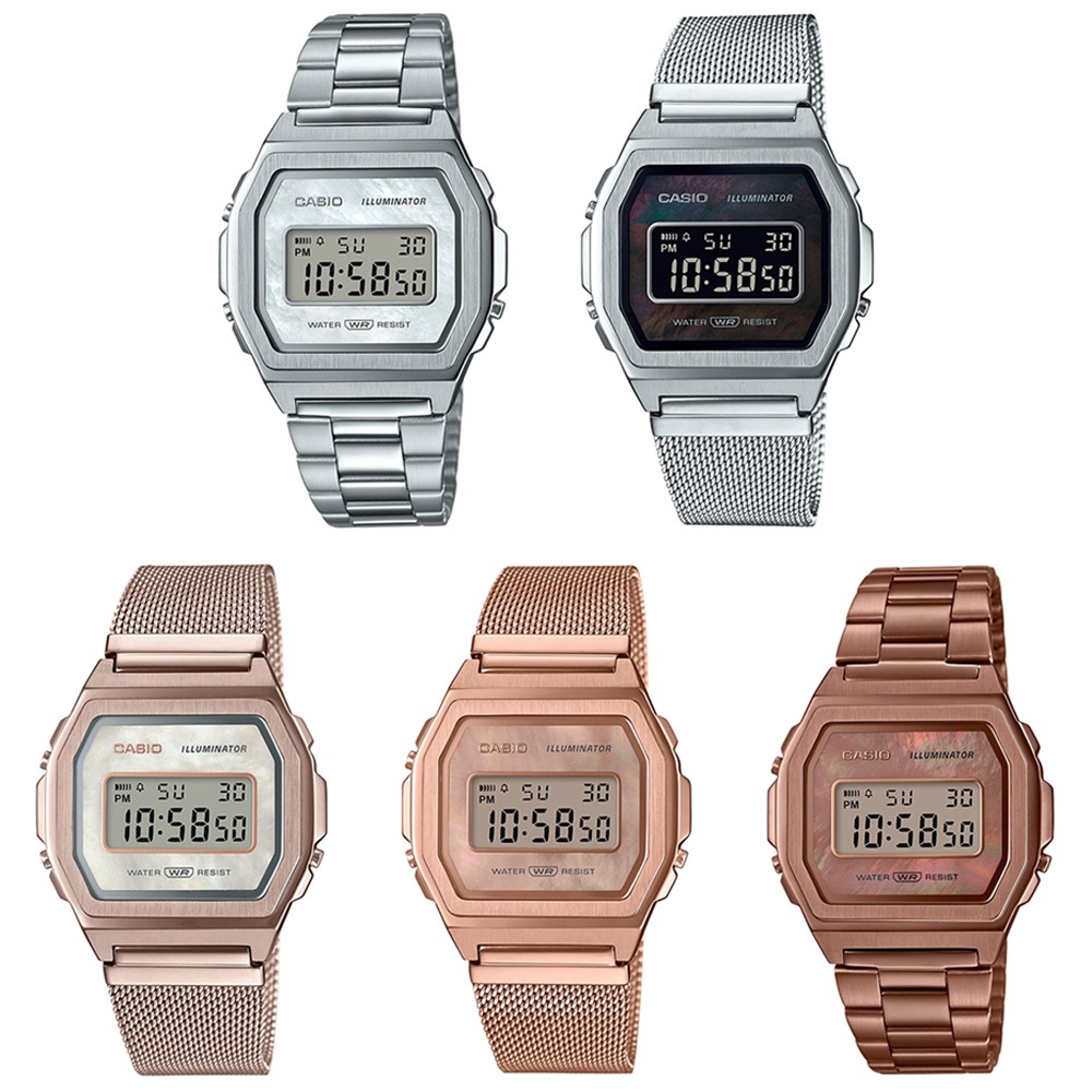 Casio Standard นาฬิกาข้อมือผู้หญิง สายสแตนเลส รุ่น A1000 (A1000D-7,A1000M-1B,A1000MCG-9,A1000MPG-9,A