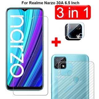 3-in-1 ฟิล์มกระจก Realme Narzo 30A กระจกนิรภัย Realme 7 7i Pro C17 C15 C11 Realme Narzo 30A 20 20A 10 ป้องกันหน้าจอ ฟิล์มกระจกกันเลนส์กล้อง &amp; ฟิล์มหลัง