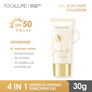 Focallure #Ambergold 4-in-1 เจลกันแดด SPF 50 PA+++ 2% ไนอะซินาไมด์ แอลกอฮอล์ 0% น้ํามันแร่ไฮยารูลอนิก ไม่ก่อให้เกิดโรค