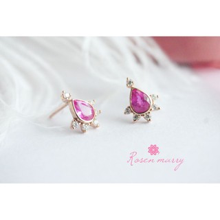 Rosenmarry/ ต่างหูพลอยทับทิมแท้สีชมพูหวาน ตัวเรือนเงินแท้ใส่ได้ทุกวัน RE027R