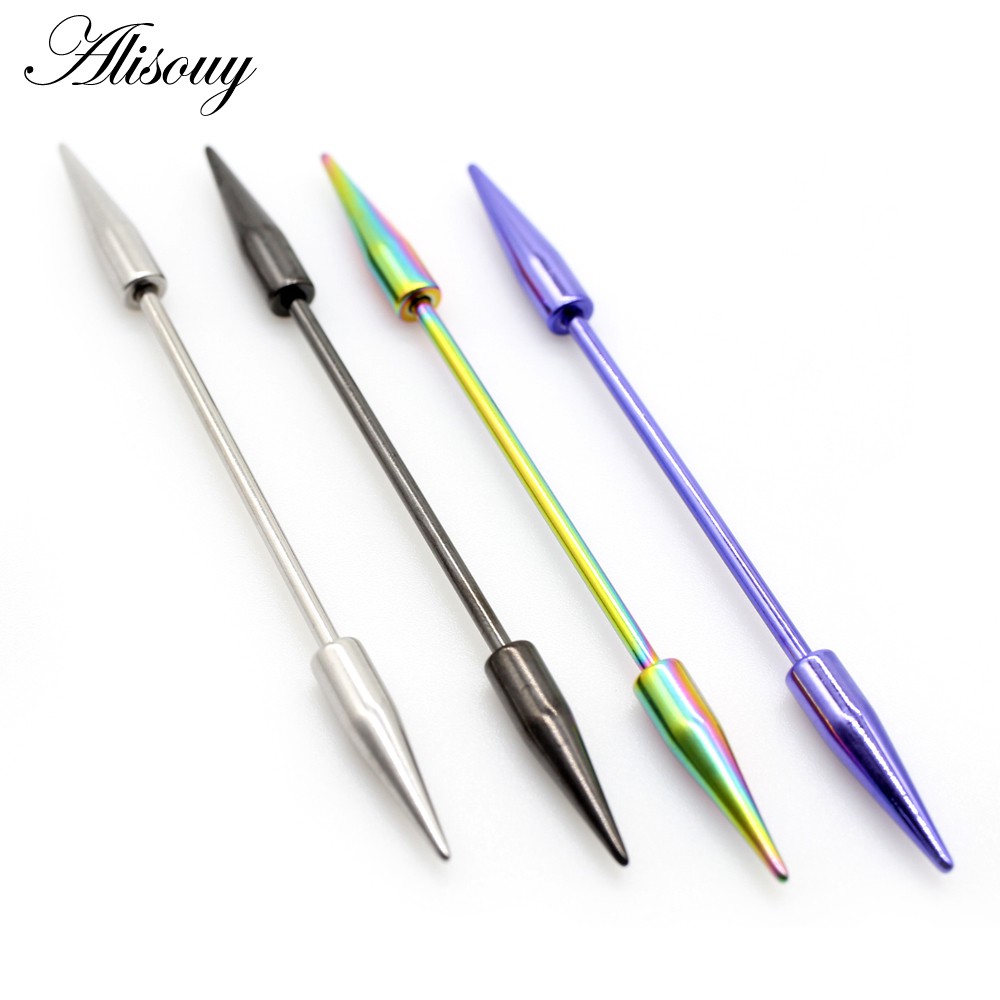 Alisouy 2 ชิ้น 14G Spike บาร์เบลล์สไตร์อุตสาหกรรม เครื่องประดับสำหรับเจาะหู Helix สำหรับผู้หญิงและผู้ชาย