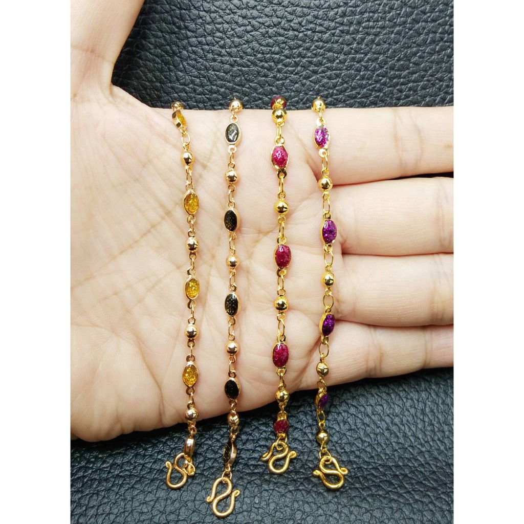 สร้อยข้อมือพิงค์โกลด์ประดับเกร็ดเพชรเส้นเล็ก ลายสวย งานสวยละเอียดมาก งานเคลือบพิเศษเกรด A ยาว 14 – 19  ซม.  N1560-1565