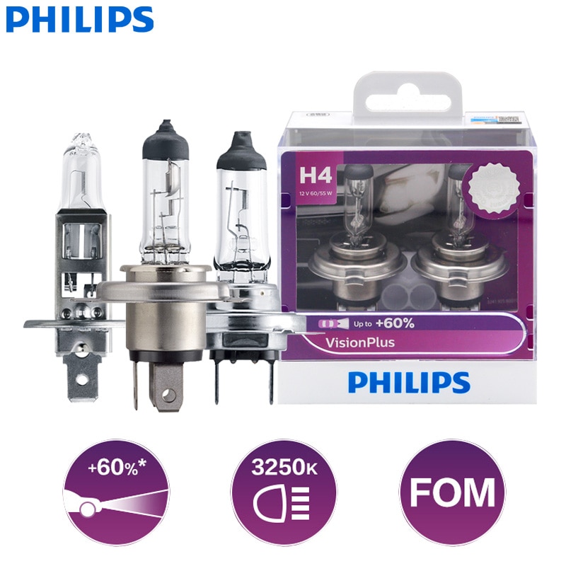 Philips VisionPlus H1 H3 H4 H7 H11 9003 9005 9006 HB2 HB3 HB4 VP 12V +60% มากกว่า Bright Light รถฮาโ