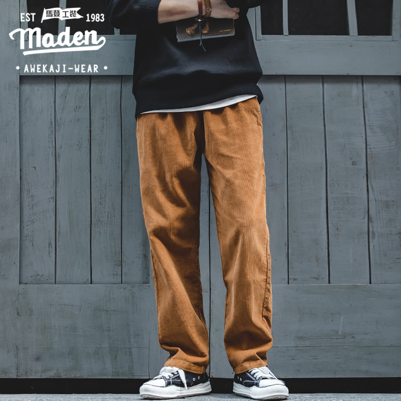 MADEN Retro Hand Tools Young Men high-end French Straight Male Slim Corduroy Pants