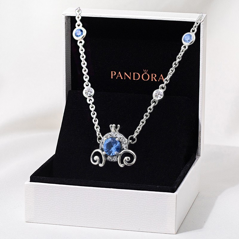 Pandora สร้อยคอเพทาย จี้รูปฟักทอง Disney Cinderella สีฟ้า สําหรับผู้หญิง 399198C01 e711