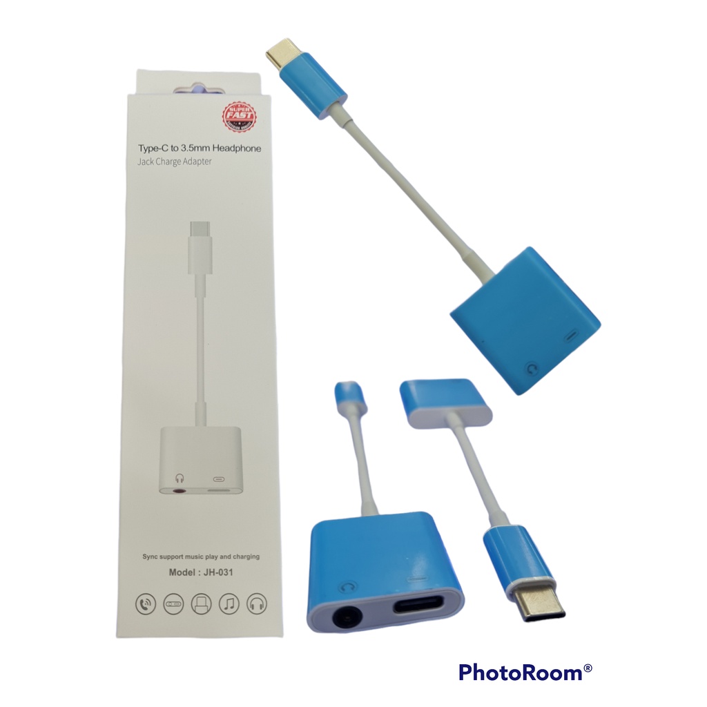 Y-cable Type-c to 3.5 JH-031 Headphone ชาร์จแบต-ฟังเพลง-คุยโทรศัพท์ Jack Charger Adapter เข้าได้กับท