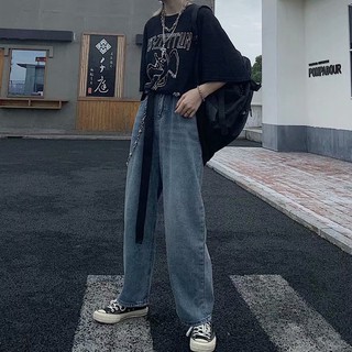 ยีนส์ขายาว ยีนส์ขากระบอก มีแบบผ้าบาง แฟชั่นเกาหลีผู้หญิงวัยรุ่น Fashion jeans high waist straight wide leg pants student