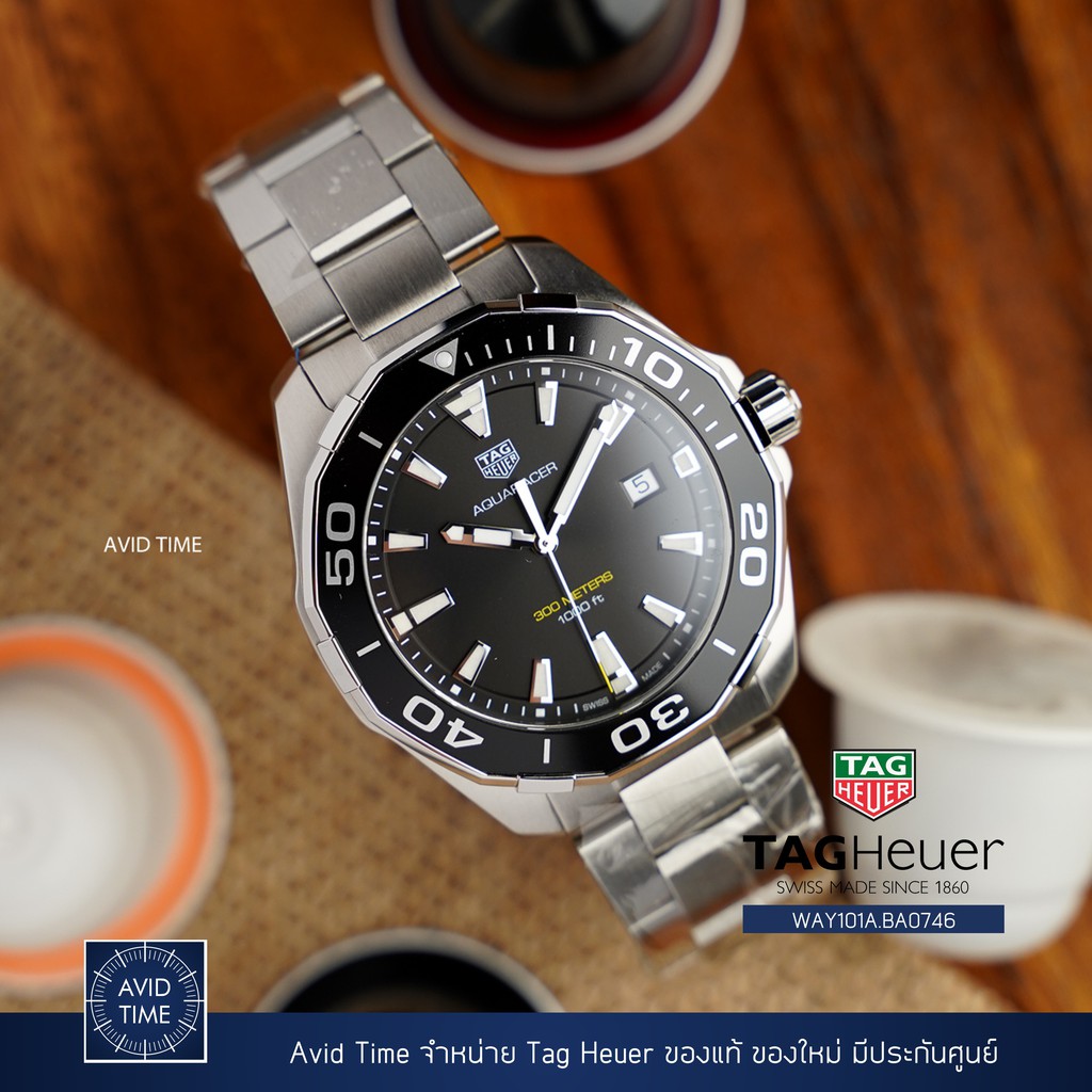 นาฬิกา แทคฮอยเออร์ Tag Heuer Aquaracer 43mm ควอตซ์ สีดำ สายเหล็ก ประกันศูนย์ WAY101A [Avid Time ของแท้ 100%]