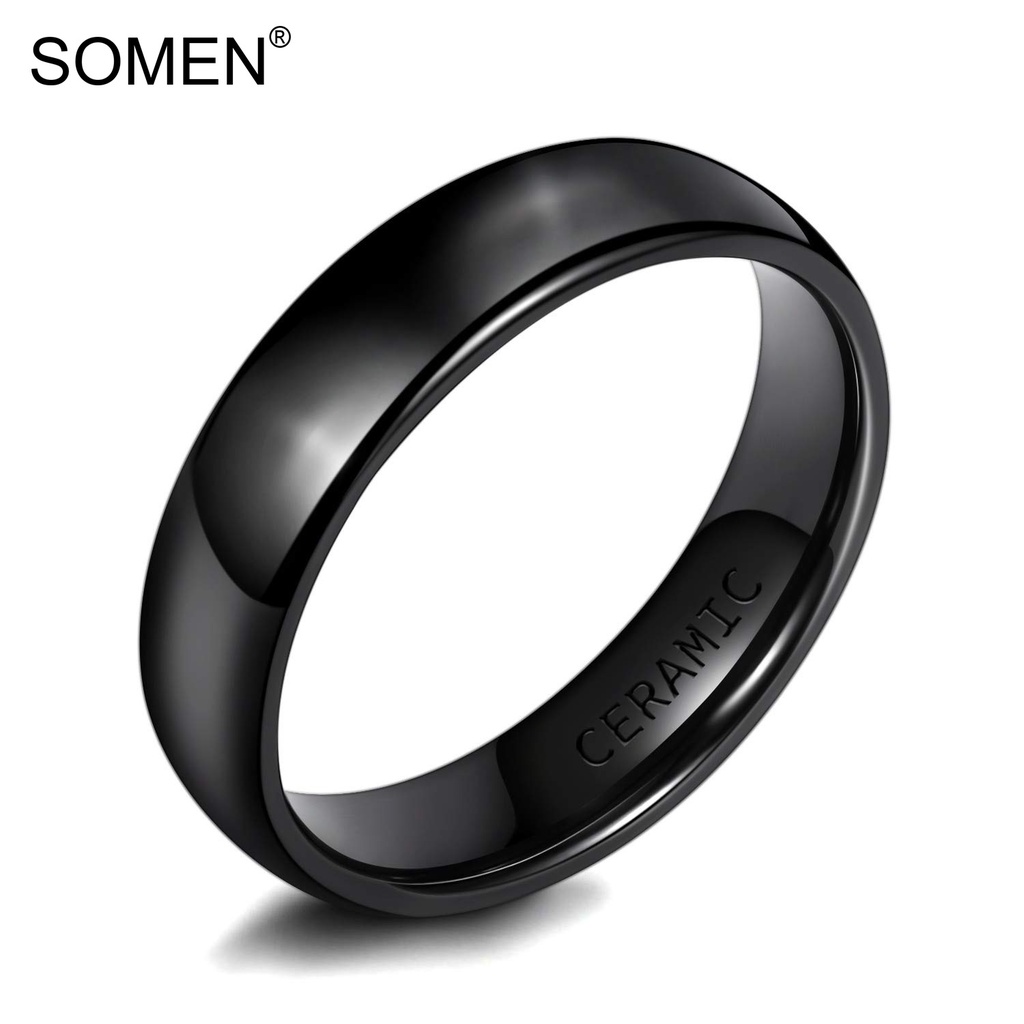 Somen แหวนเซรามิค 6 มม. สีดํา ใส่สบาย ไซซ์ 4-13 สําหรับผู้ชาย ผู้หญิง งานหมั้น งานแต่งงาน