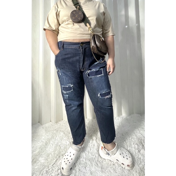 กางเกงยีนส์เอวสูงไซส์ใหญ่ ทรงบอย สาวอวบ 34”-44” - รูปที่ 6