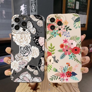 เคสป้องกันโทรศัพท์มือถือ ขอบสี่เหลี่ยม ลายดอกไม้ ผีเสื้อ สําหรับ Infinix Hot 12i 10S 11 10 Play 11S 10i Smart 6 HD X6511 X657B X6512 Note 12 G96