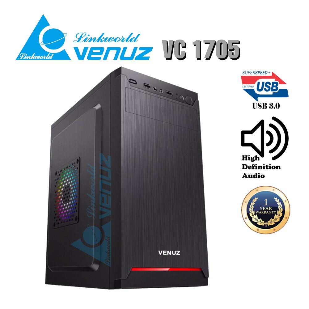CASE (เคสเกมมิ่ง) VENUZ micro ATX Computer Case VC1705 usb 3.0 ประกัน 1ปี (ไม่แถมพัดลม)