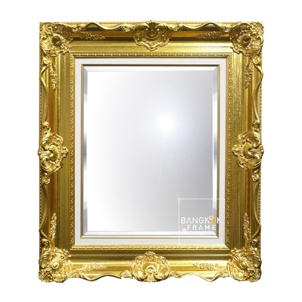 BangkokFrame-กรอบรูป-กรอบกระจกเงา-สีทอง-กรอบหลุยส์ไม้จริงสีทองพร้อมกระจกเงาเจียปลี ขนาดกระจก~16x20 นิ้ว สั่งทำได้ทุกขนาด