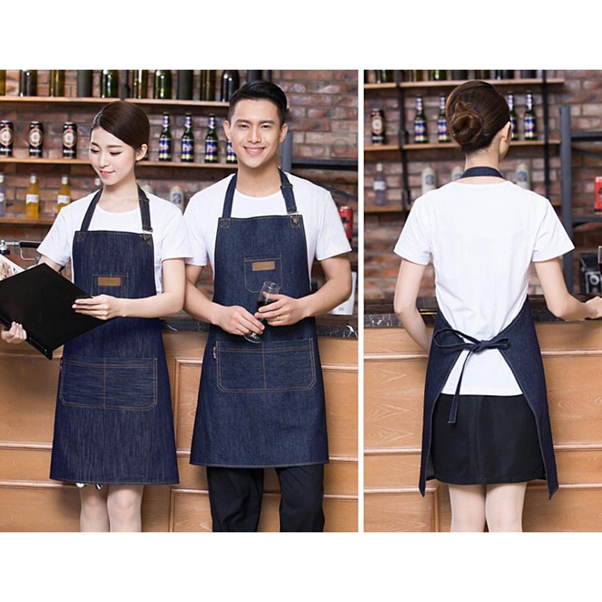 ผ้ากันเปื้อนผ้ายีนส์อุปกรณ์ครัวผ้ากันเปื้อนแขนกุดทำอาหารร้านอาหาร Barista ผ้ากันเปื้อนทำงานทนทานสุขาภิบาลผ้ากันเปื้อน ราคา ถูกที่สุด ดีลบีเคเค
