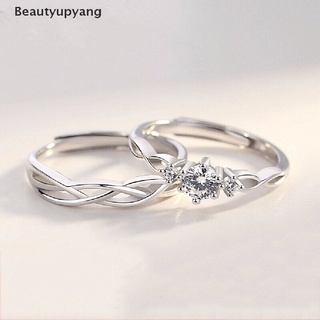 [Beautyupyang] 1Pair Couple Ring Crystal Diamond Wedding Engagement Jewelry Adjustable Rings Good goods