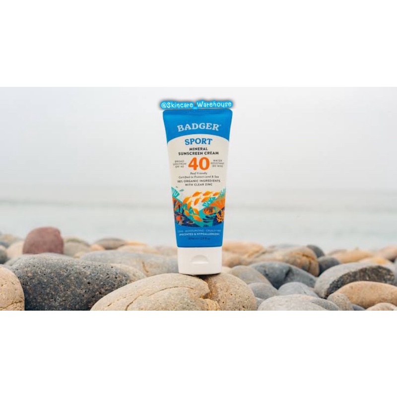 🛒พร้อมส่ง Badger Sport Mineral Sunscreen Cream SPF40 98% Organic Ingredients with Clear Zinc ครีมกันแดด ออร์แกนิก 08/28