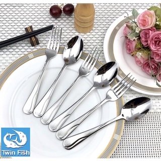TwinFish 3คู่ ช้อนส้อมสแตนเลสเกรด รับประกันปลอดสนิม 304 หนา …