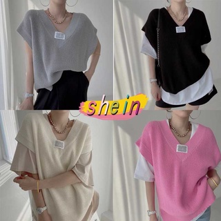 shein 🔥พร้อมส่ง เสื้อไหมพรมคอวี ทรงหลวมสีสด ใส่ได้ทุกโอกาส ใส่สบายมาก5981