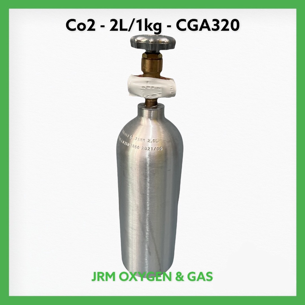 JRM ถังอลูมีเนียม 2L พร้อมคาร์บอนไดออกไซด์Co2 เลี้ยงไม้น้ำ ทำเครื่องดื่ม น้ำโซดา Co2-CGA320(เกลียวไทย)