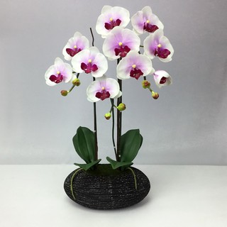 OrientalFineArt ดอกกล้วยไม้ปลอม Phalaenopsis orchid plant pot arrangement (CRJ-155-4048-B F36)