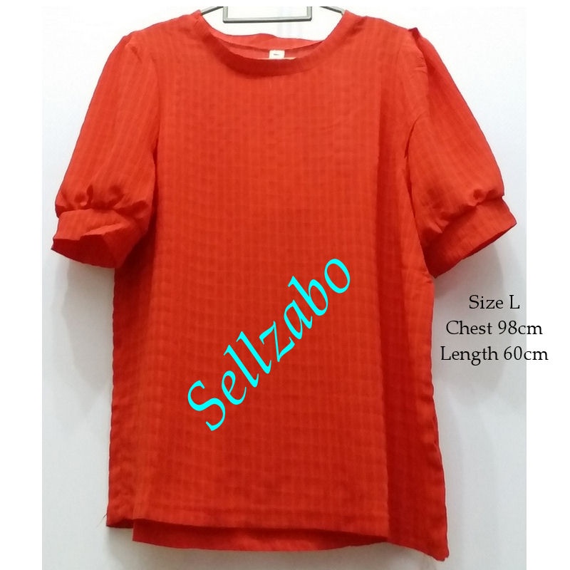 S180 สุภาพสตรีขนาด L Top Blouse เสื้อแขนสั้นธรรมดาสีแดง Wanita Blaus สวมใส่ผู้หญิงสาวใหม่ปี Viu