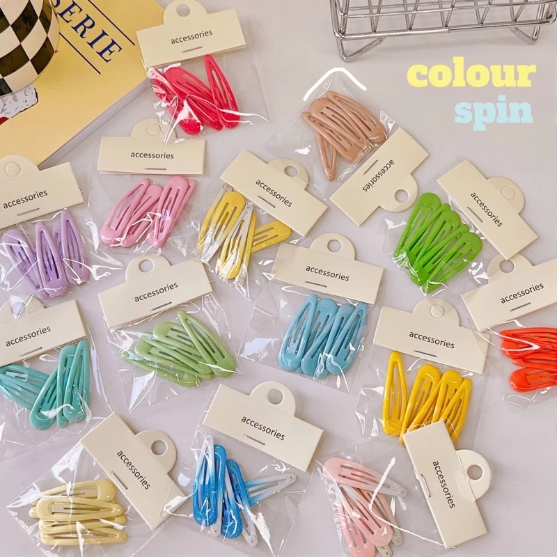 Cute 048 กิ๊บติดผม กิ๊บแป๊กหยดน้ำ สีเดียว 5 ชิ้น/แพ็ค