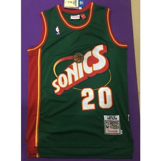 ใหม่ NBA Seattle Supersonics สําหรับผู้ชาย #เสื้อกีฬาบาสเก็ตบอล ปักลาย M&amp;N 20 Gary Payton สีเขียว สไตล์เรโทร